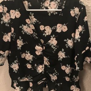 EXPRESS Floral Ruffle Sleeved Shirt